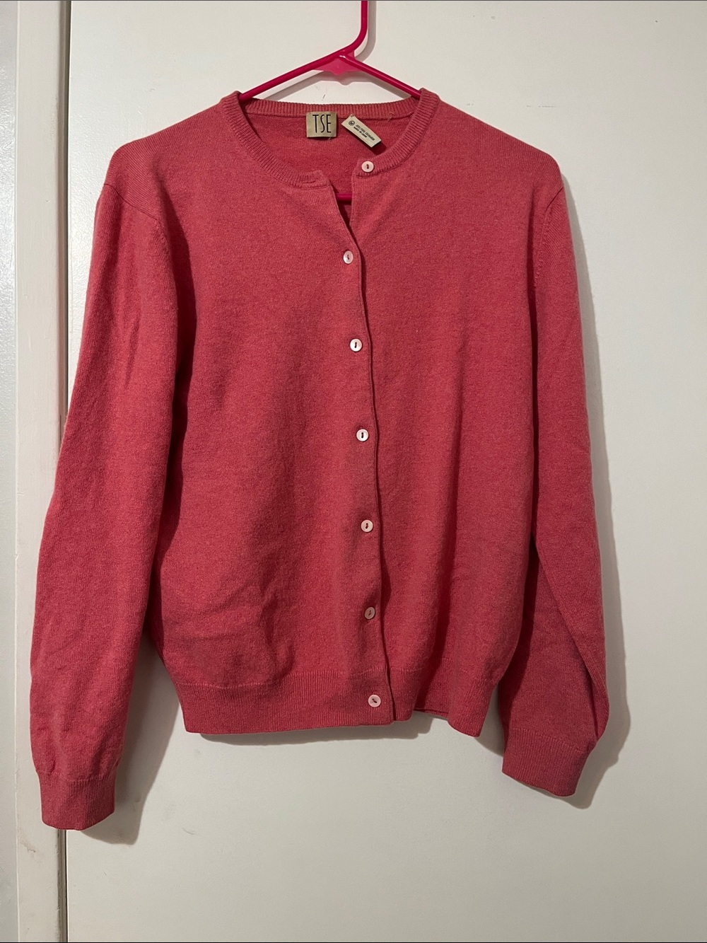 TSE pink Crewneck Button Cardigan 100% Cashmere size M